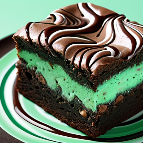 **

*   **Prompt:** Mint chocolate brownie, close-up, showing chocolate and mint swirl, cool and refreshing.

**