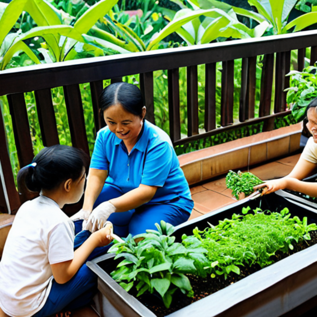 Vietnamese Family Garden**

"A Vietnamese family of four, fully clothed in áo bà ba, tending to a small herb garden on their balcony in Hanoi, Vietnam. The garden is filled with various Vietnamese herbs like rau thơm (mint), tía tô (perilla), and húng quế (Thai basil). Safe for work, appropriate content, family-friendly, well-lit, perfect anatomy, natural pose, professional photography, high quality, realistic."

**