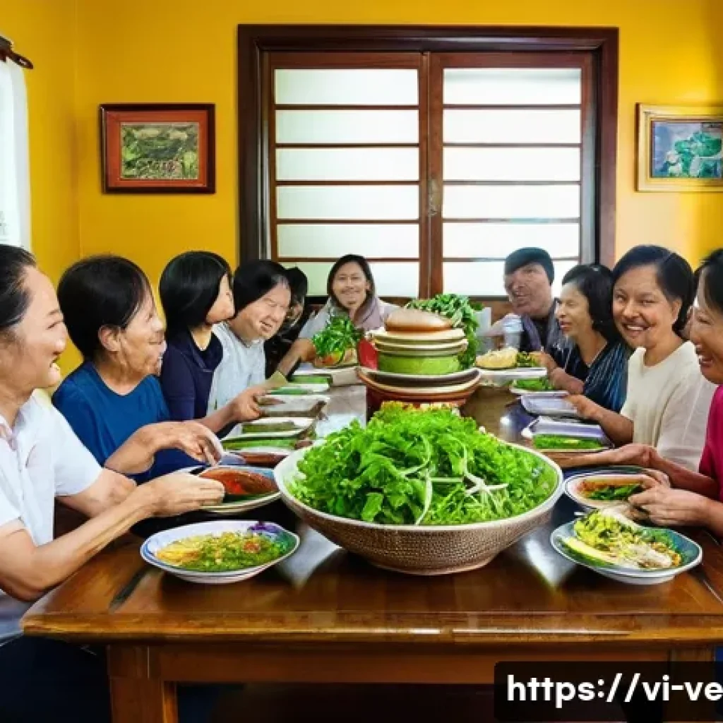 허브의 종류와 그 풍미의 차이 - **Prompt:** A heartwarming scene of a Vietnamese family, including parents, children, and possibly g...