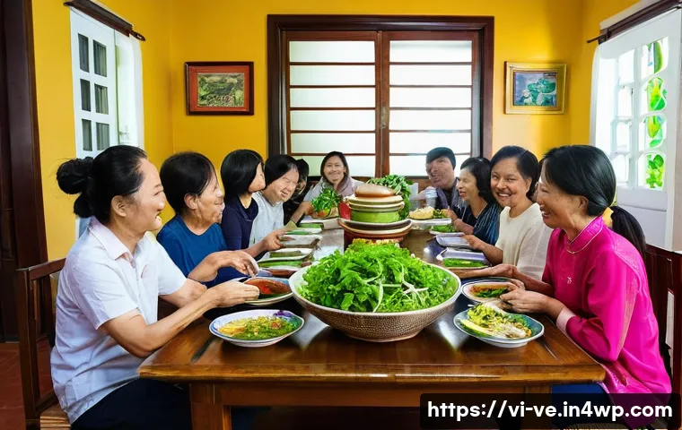 허브의 종류와 그 풍미의 차이 - **Prompt:** A heartwarming scene of a Vietnamese family, including parents, children, and possibly g...