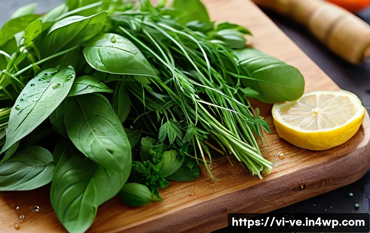 허브를 활용한 아시아 요리의 비밀 - **Vibrant Vietnamese Herb Medley:** A high-resolution, close-up shot of a beautiful, clean wooden cu...